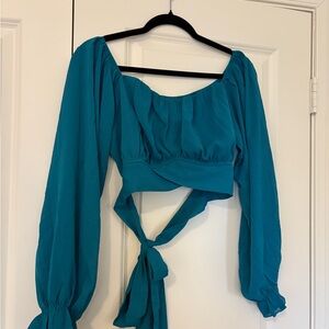 Hollister Teal Cropped Tie-Back Blouse